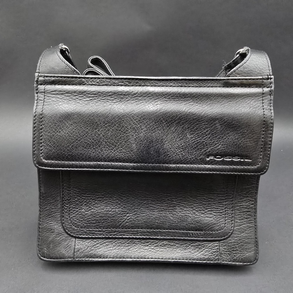 Vintage FOSSIL Double Sided Flap Crossbody Purse Shoulder Bag Black Leather Y2K